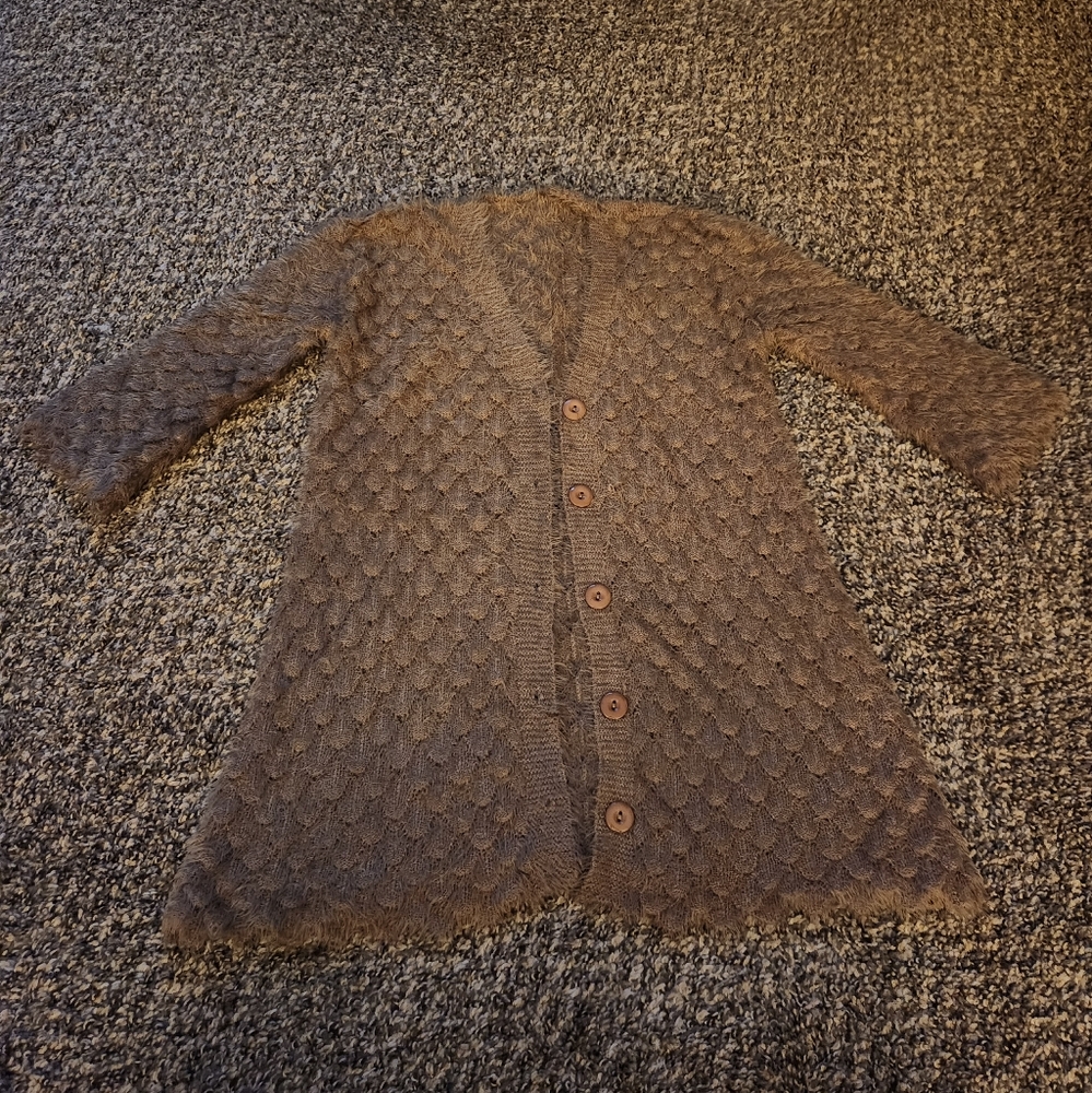 Howard's Shortsleeve Cozy Fuzzy Jacket Cardigan Sweater Beige One Size